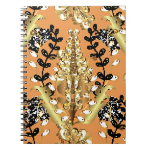 Cuaderno patrón abstracto sobre fondo amarillo naranja con