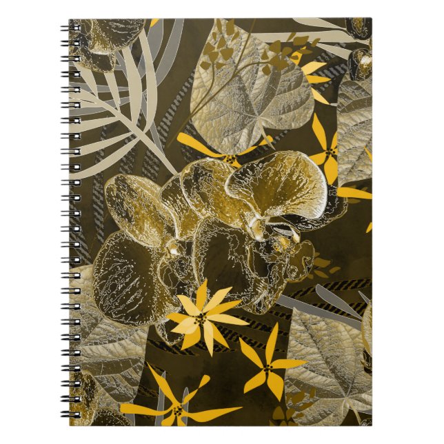 Cuaderno Patrón acuarela amarillo-marrón floral. (Frente)