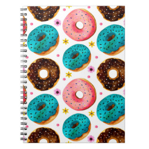 Cuaderno Patrón acuarela con color rosa, azul y chocolate d