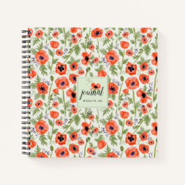 Cuaderno Patrón acuarela de las flores de la adormidera roj