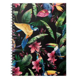 Cuaderno Patrón acuarela sin costura, aves tropicales, touc