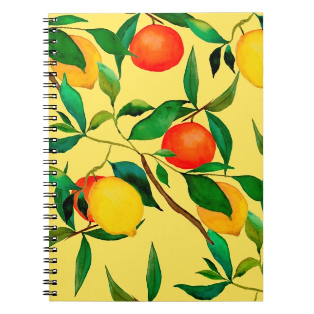 Cuaderno Patrón acuarela sin fisuras con cítricos.  (Frente)