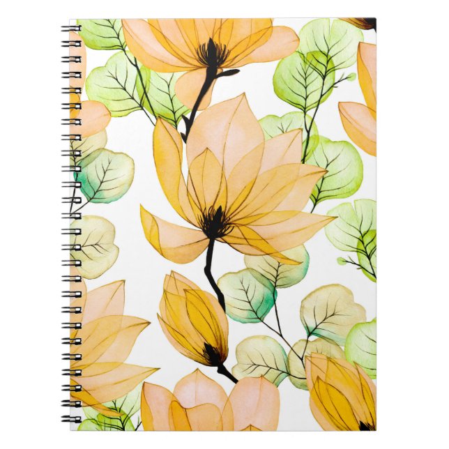 Cuaderno Patrón acuarela transparente con flores de magnoli (Frente)