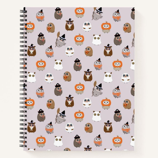 Cuaderno Patrón adorable de búhos de Halloween (Anverso)