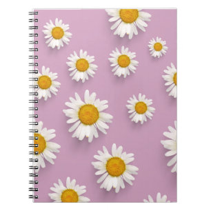 Cuaderno Patrón alegre de margarita sobre fondo rosado