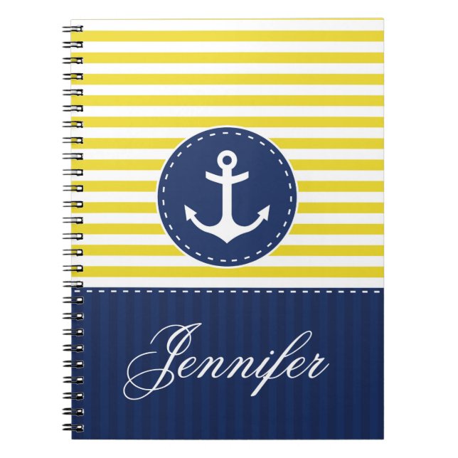 Cuaderno Patrón amarillo Anclaje azul Nombre personalizado (Frente)
