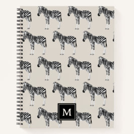 Cuaderno Patrón animal exótico de cebra Monograma Beige