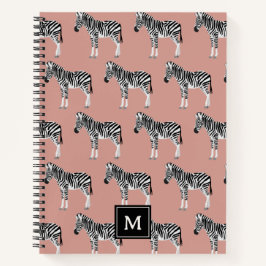 Cuaderno Patrón animal exótico de cebra Monograma rosa de R