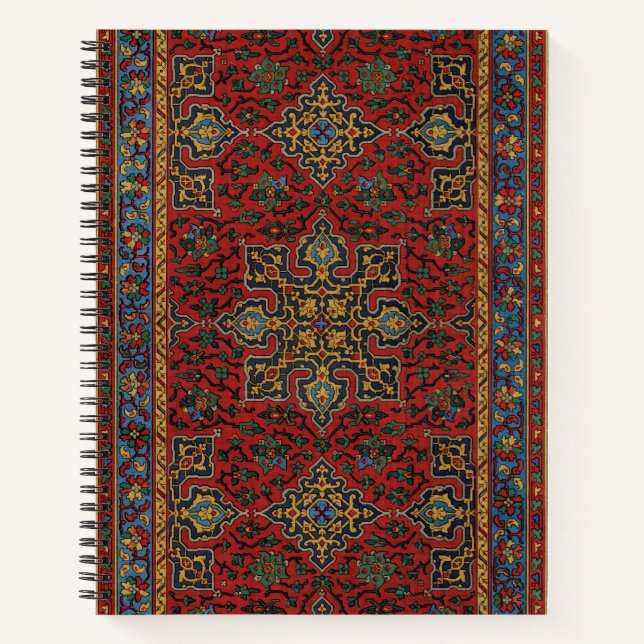 Cuaderno Patrón Antiguo de Alfombra Persa Rojo Azul Arabesc (Anverso)