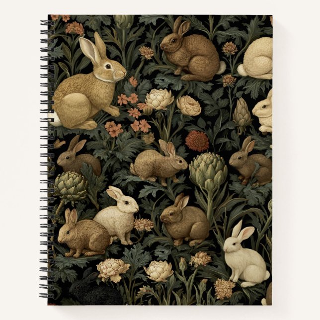 Cuaderno Patrón Antiguo de Conejo del Bosque Botánico Oscur (Anverso)