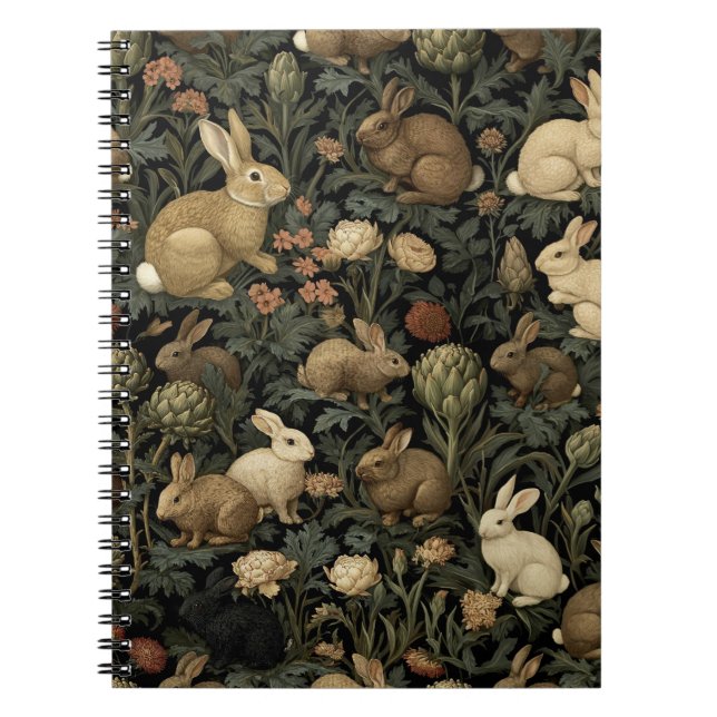 Cuaderno Patrón Antiguo de Conejo en Bosque con Botánica Os (Frente)