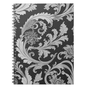 Cuaderno Patrón antiguo de flores monocromo