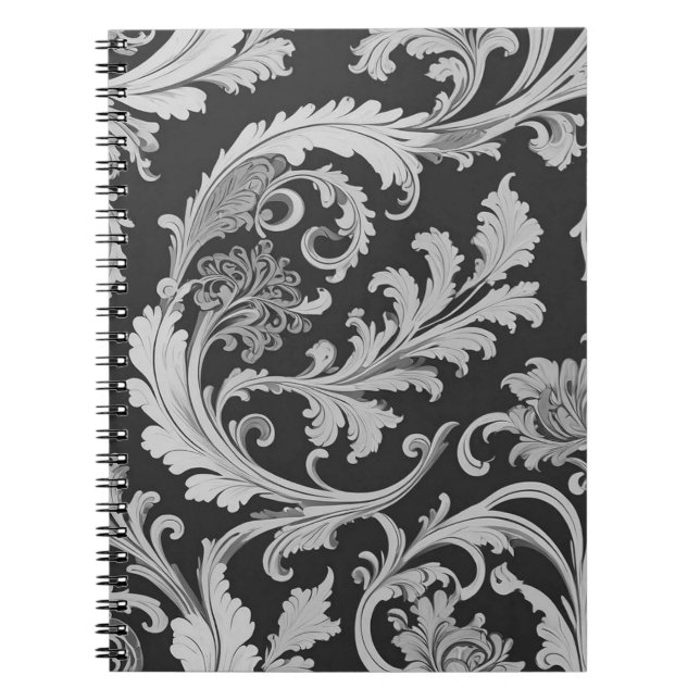 Cuaderno Patrón antiguo de flores monocromo (Frente)