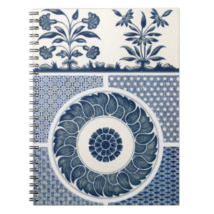 Cuaderno Patrón Antiguo de Porcelana Blanca y Azul Chino