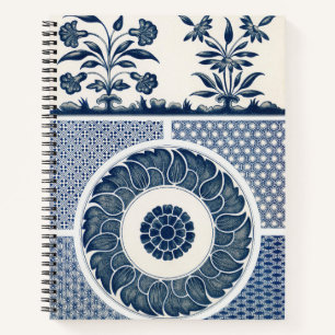 Cuaderno Patrón Antiguo de Porcelana Blanca y Azul Chino