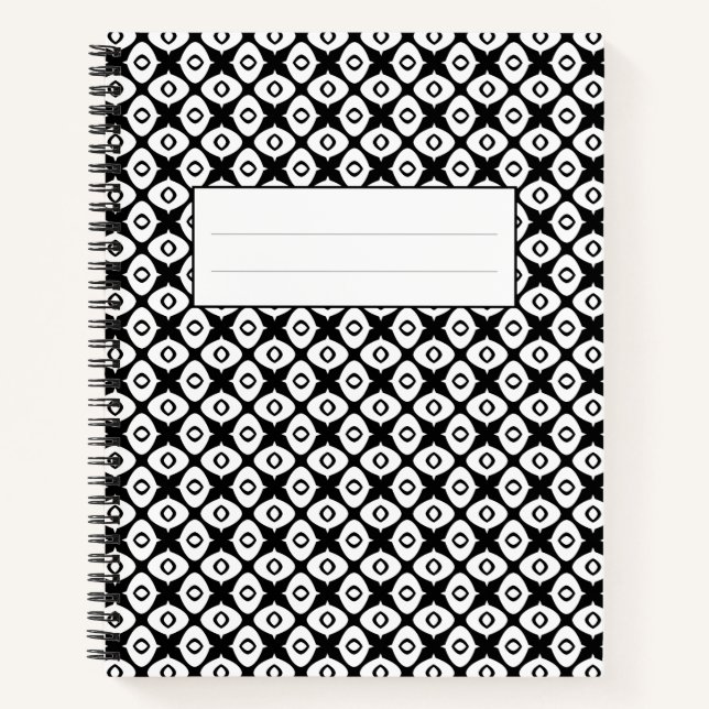 Cuaderno Patrón Arabesco Simétrico en Blanco y Negro Intens (Anverso)
