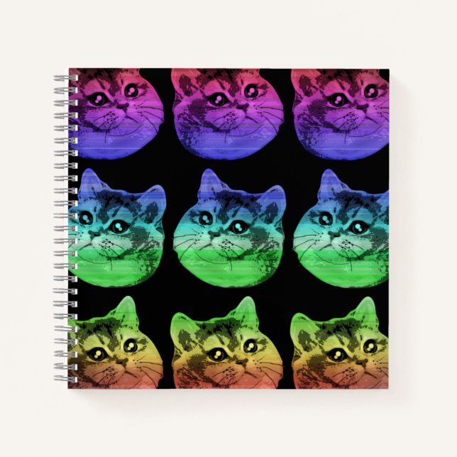 Cuaderno Patrón arcoiris del gato respirante fuerte (Anverso)