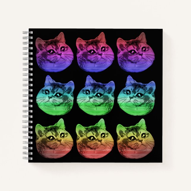 Cuaderno Patrón arcoiris del gato respirante fuerte (Anverso)