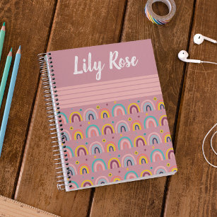 Cuaderno Patrón arcoiris rosado personalizado