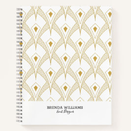 Cuaderno Patrón Art Deco dorado y blanco