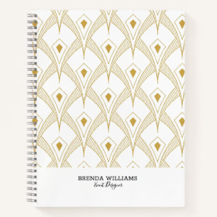 Cuaderno Patrón Art Deco dorado y blanco