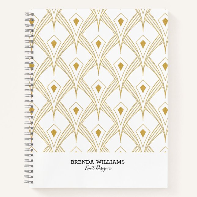 Cuaderno Patrón Art Deco dorado y blanco (Anverso)