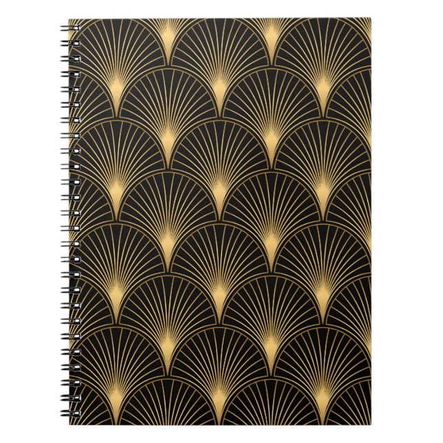 Cuaderno Patrón Art Decó. Grupo de fondo negro y dorado sin (Frente)