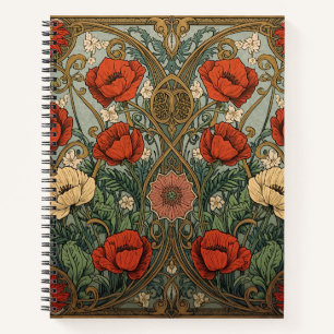 Cuaderno Patrón Art Nouveau floral de amapolas de William M