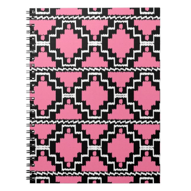 Cuaderno Patrón Azteca Ikat - Rosa Fuchsia, Negro y Blanco (Frente)