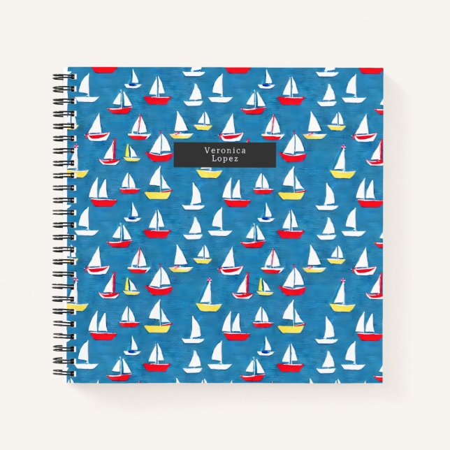 Cuaderno Patrón azul de barcos de vela (Anverso)