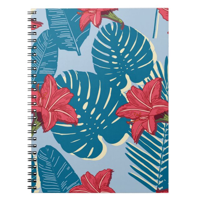 Cuaderno Patrón azul de hoja sin soldadura de Palm tropical (Frente)