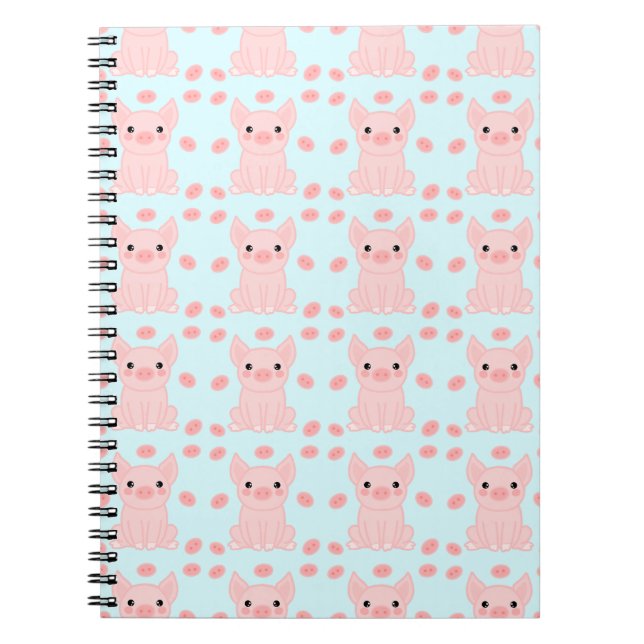 Cuaderno Patrón azul de lechón rosado (Frente)