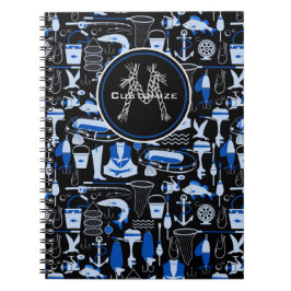 Cuaderno Patrón azul de pesca monogramada