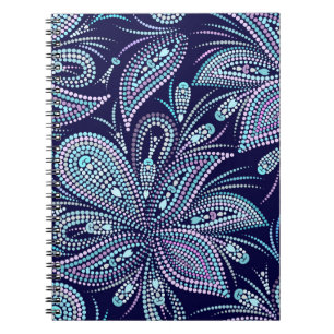 Cuaderno Patrón azul puntiagudo con paisajes y perlas. Nomb