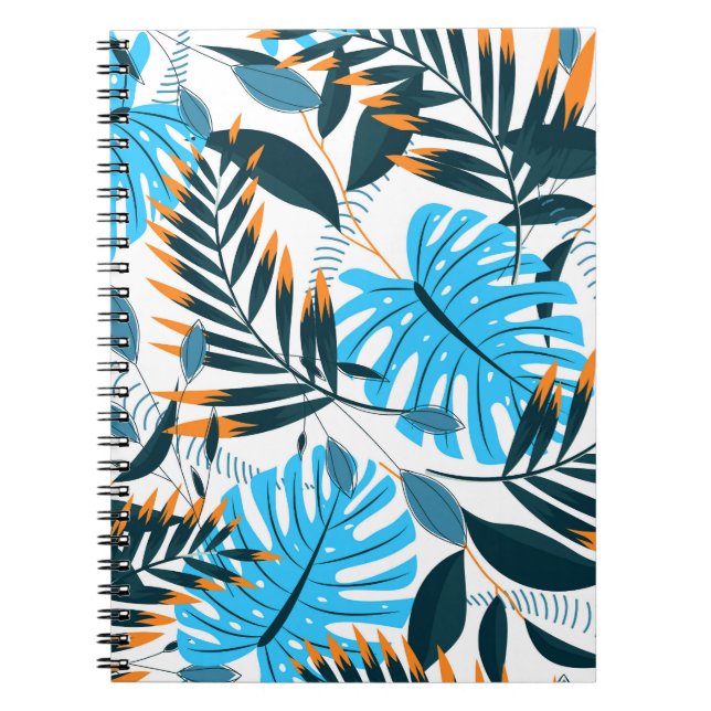 Cuaderno Patrón blanco brillante de hojas tropicales (Frente)