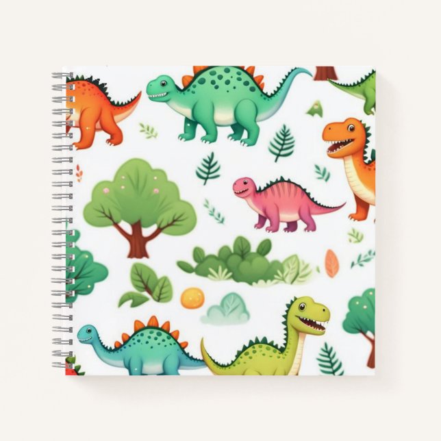 Cuaderno Patrón blanco de dinosaurios y árboles (Anverso)