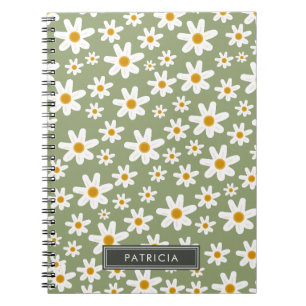 Cuaderno Patrón blanco de margarita florística patrón verde