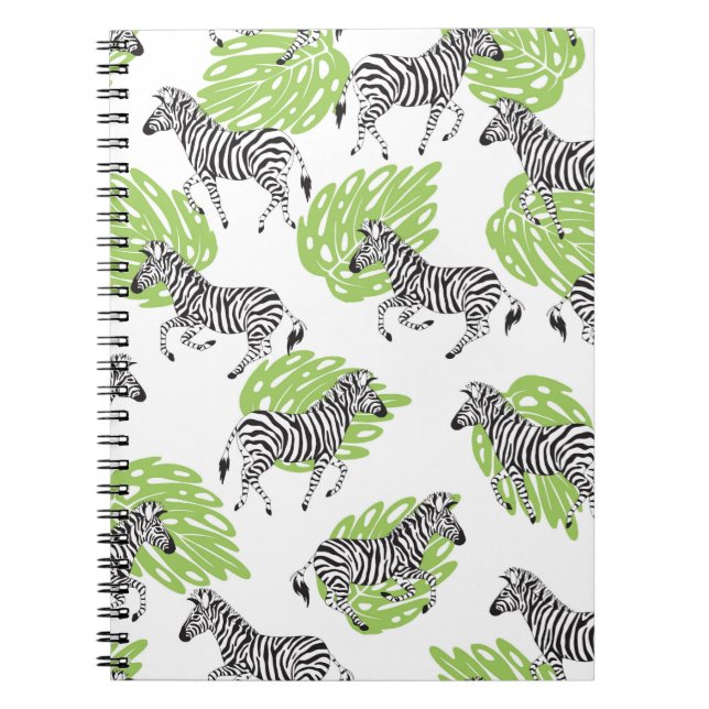 Cuaderno Patrón blanco sin foco con cebras. ilustracion (Frente)
