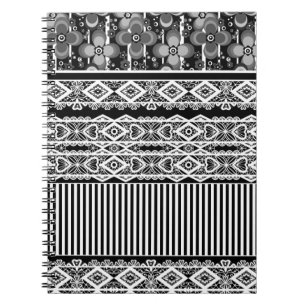 Cuaderno Patrón blanco y negro con encaje y trazo