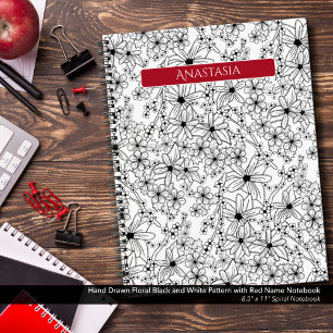Cuaderno Patrón blanco y negro de color floral dibujado a m