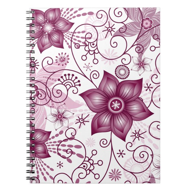 Cuaderno Patrón blanco y rosado de espiral floral (Frente)