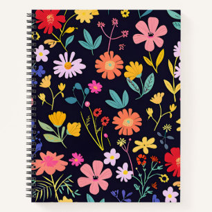Cuaderno Patrón Bohemio Floral Ditsy Colorido Oscuro