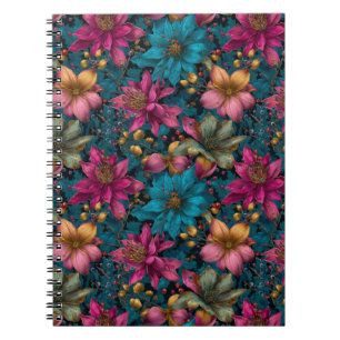 Cuaderno Patrón botánico de fantasía de Navidad vibrante