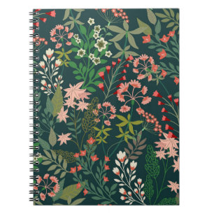 Cuaderno Patrón Botánico de Flores Oscuras Sin Marea