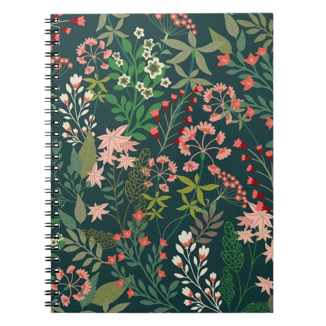 Cuaderno Patrón Botánico de Flores Oscuras Sin Marea (Frente)