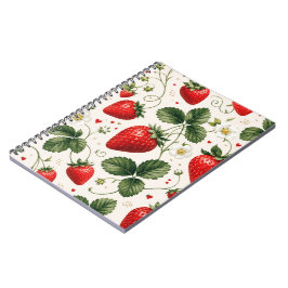 Cuaderno Patrón Botánico de Fresa Sin Costuras Estilo Vinta