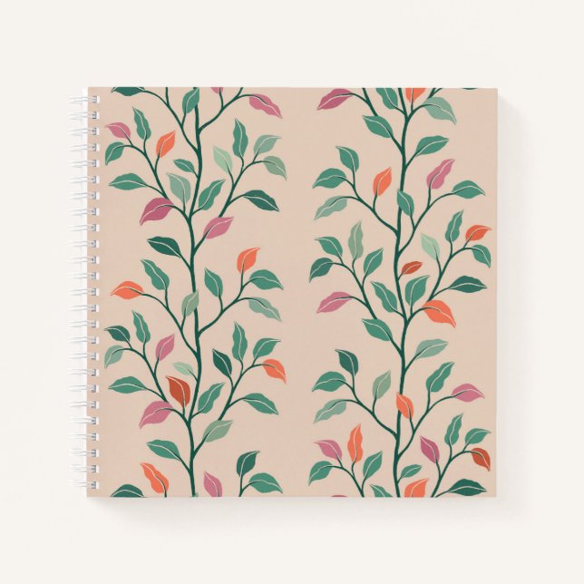 Cuaderno Patrón Botánico de Hoja con Estilo Elegante (Anverso)