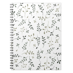 Cuaderno Patrón Botánico de Hoja Minimalista Verde Salvia
