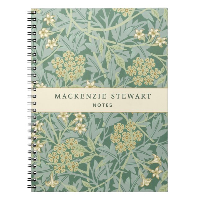 Cuaderno Patrón botánico de jazmín verde (Frente)
