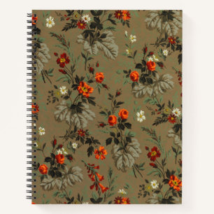 Cuaderno Patrón Botánico de Rosa Naranja Floral Oscuro Vint